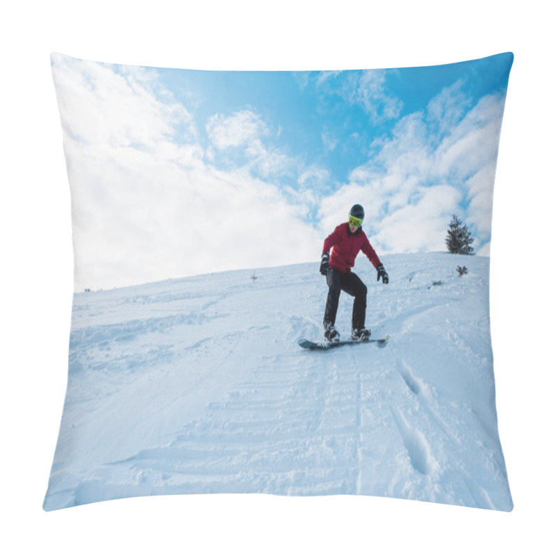 Personality  Athletic Snowboarder Riding On Slope In Winter  Pillow Covers