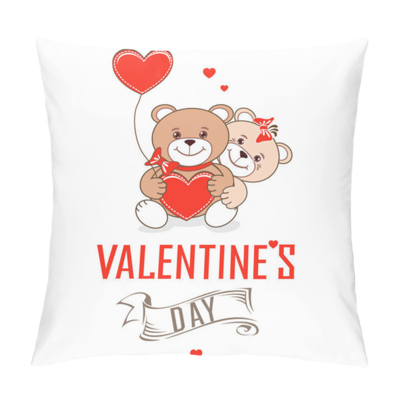 Personality  Valentine's Day. Teddy Bears With Hearts. Vector Illustration. Pillow Covers