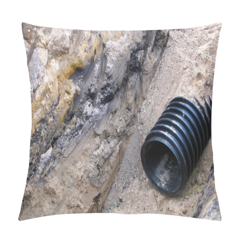 Personality  Black Plastic Pipe Under The Ground. Water Supply System, Infrastructure. Reparation Works. Pillow Covers