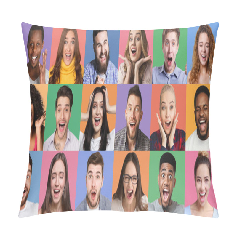 Personality  Collage Of Millennials Emotional Portraits. Pillow Covers