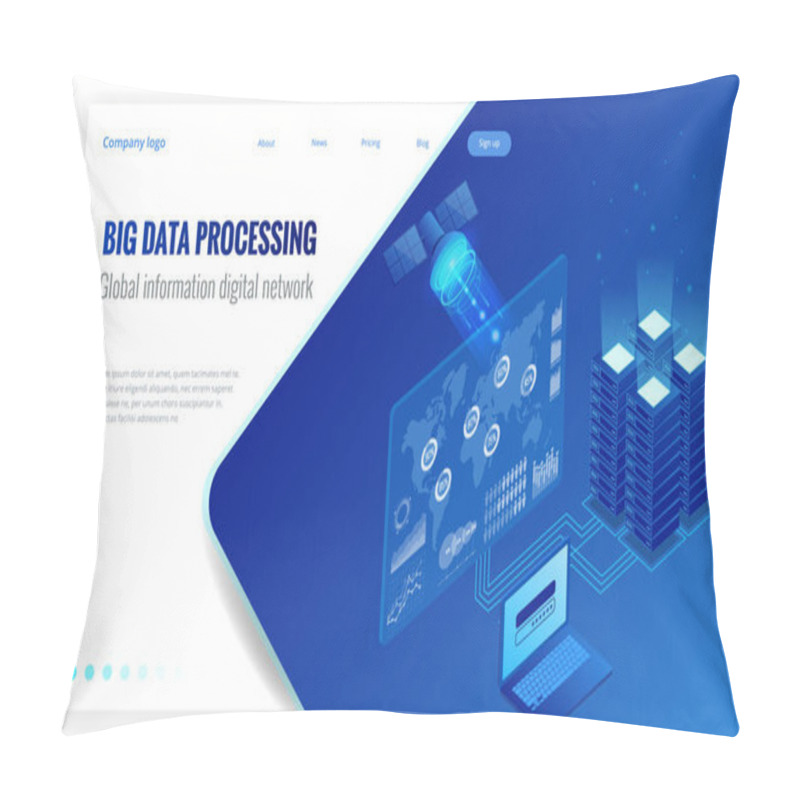 Personality  Isometric Big Data Processing, Global Information Digital Network Concept, Datacenter, Data Base, Digital Information Technology. Website Banner Templates. Pillow Covers