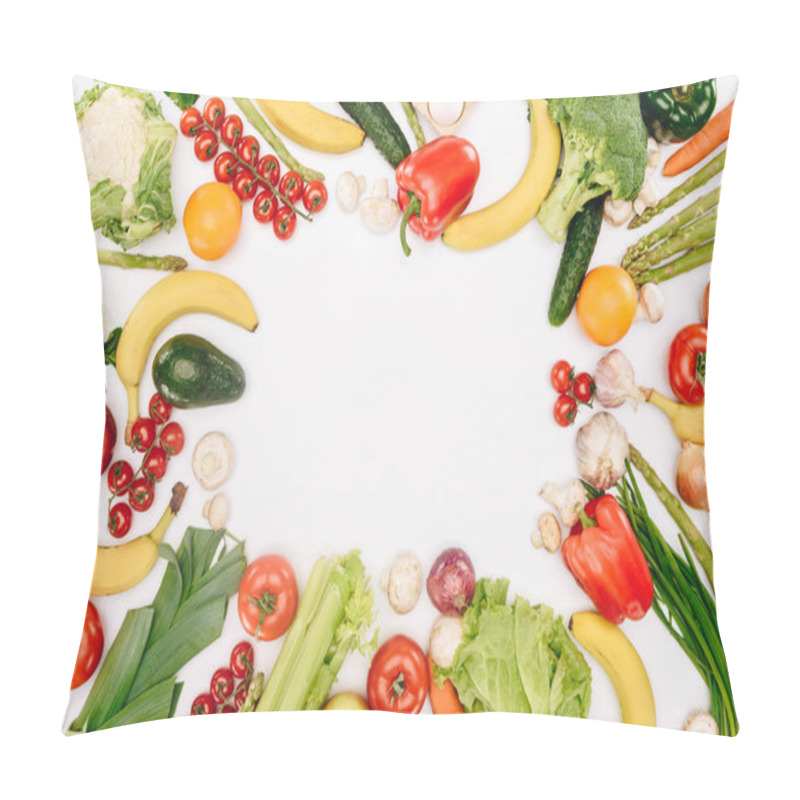 Personality  Top View Of Vegetables And Fruits Isolated On White Pillow Covers