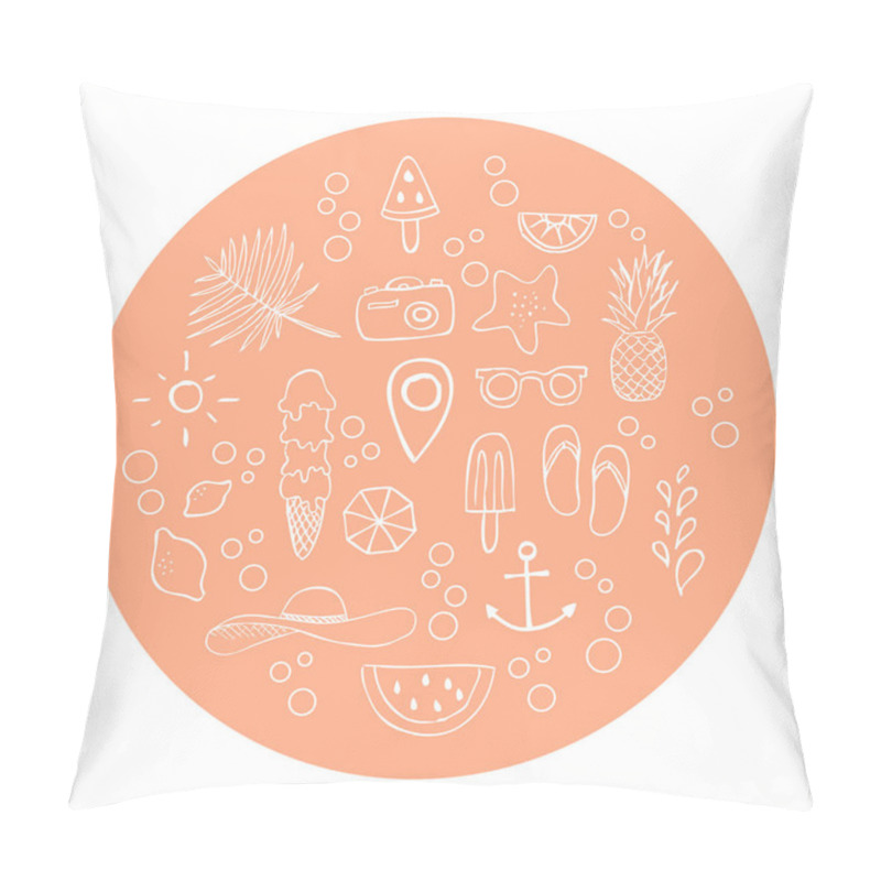 Personality  Set: Hand Drawn Icons. Summer Time. Vector Illustration, Hand Drawn Style Pillow Covers