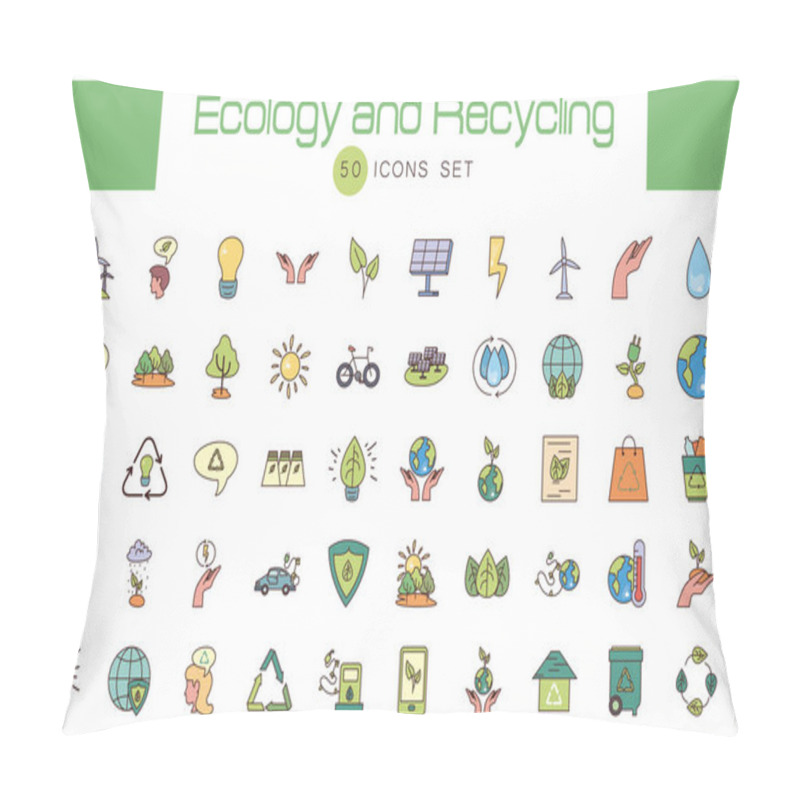 Personality  Isolated 50 Ecology Fill Style Icon Set Vector Design Pillow Covers