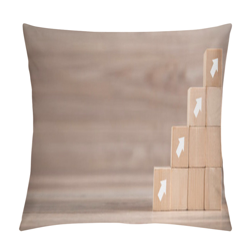 Personality  Wooden Cube With Arrows. Business. Growth. Success Pillow Covers