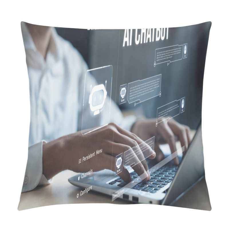 Personality  Human Interact With AI Artificial Intelligence Brain Processor In Concept Of AI Artificial Intelligence Engineering, Big Data And AI Machine Learning To Use Generative AI For Business Support. Faas Pillow Covers