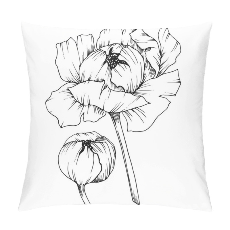 Personality  Vector Peony Floral Botanical Flower. Wild Spring Leaf Wildflower Isolated. Black And White Engraved Ink Art. Isolated Peony Illustration Element. Pillow Covers