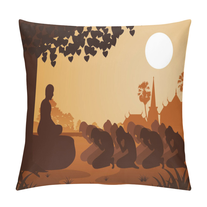 Personality  Buddhist Women And Men Pay Respect To Monk Politely With Faith And Believe Pillow Covers