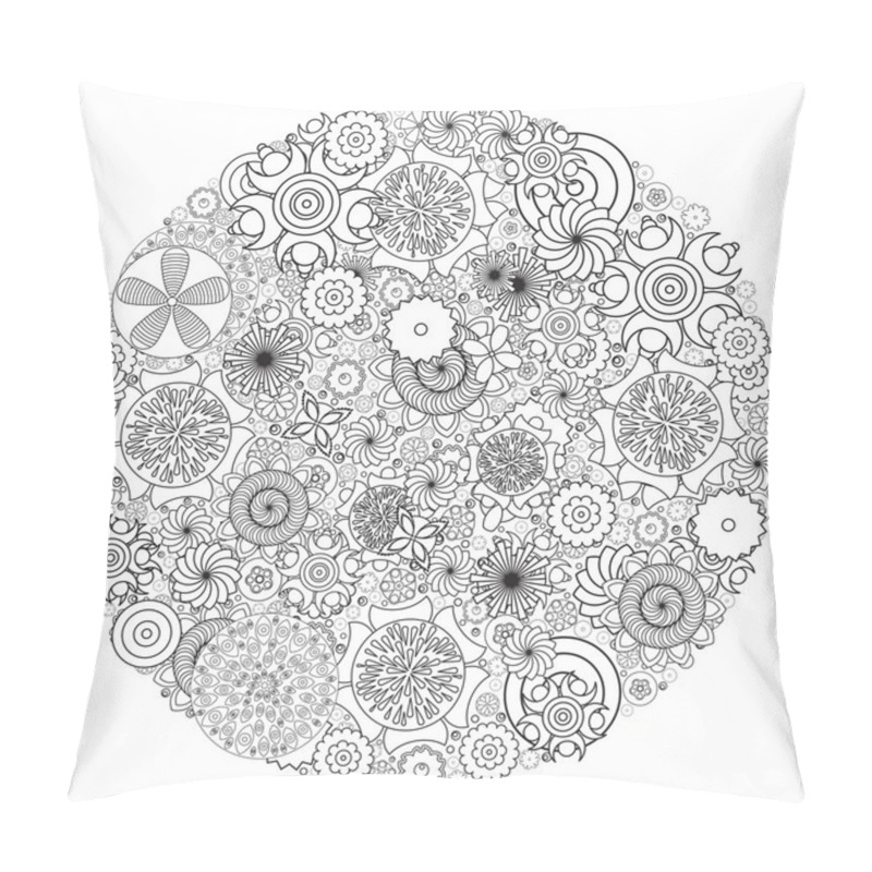 Personality  Circle Floral Ornament. Hand Drawn Art Mandala. Imitation Of Ink Pillow Covers