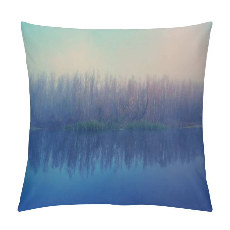 Personality  Misty Morning Sunrise On The Background Of The River And The Forest Pillow Covers