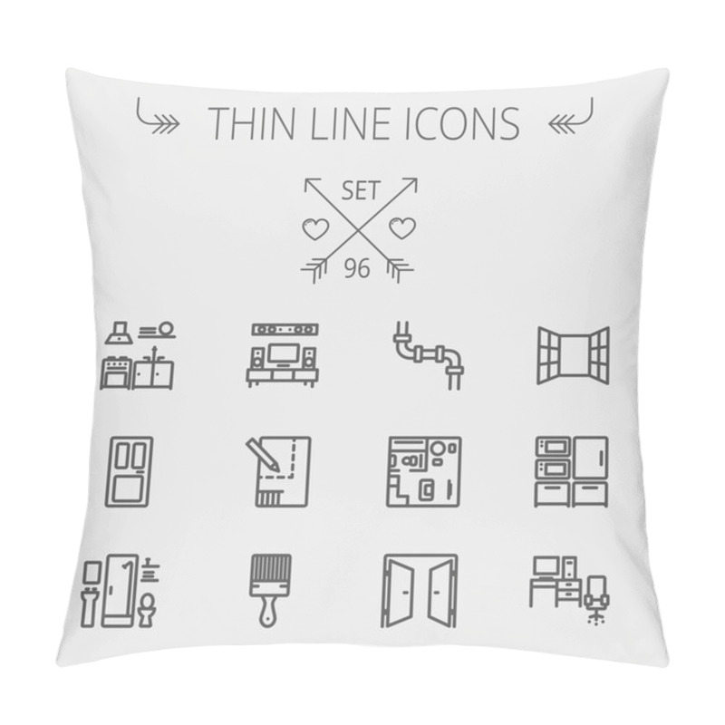 Personality  Construction Thin Line Icon Set Pillow Covers