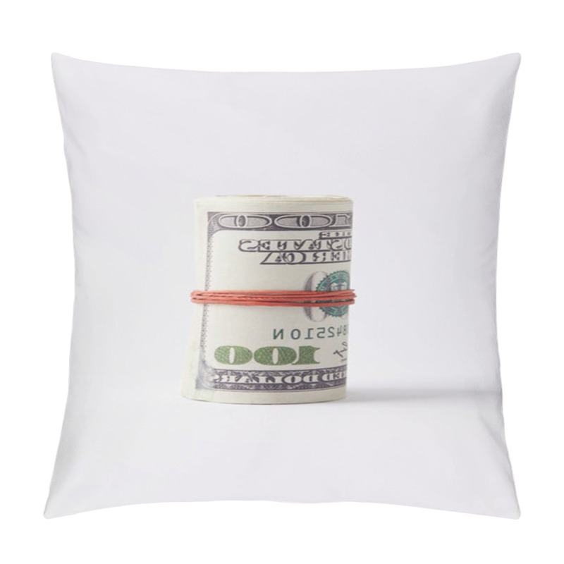 Personality  Roll Of Dollars Tied With Rubber Band On White Surface Pillow Covers