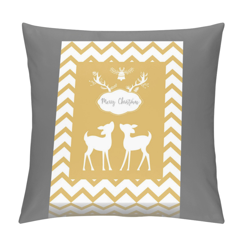 Personality  Christmas Gold Card With Two Fawns Pillow Covers