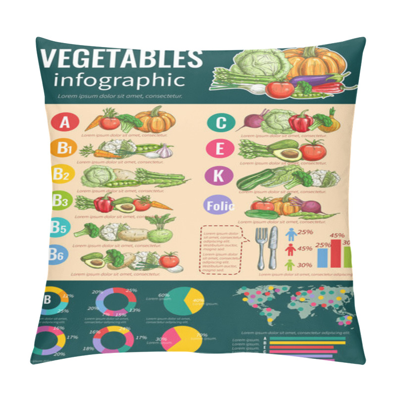 Personality  Healthy Vegetables And Vitamins Infographics Pillow Covers