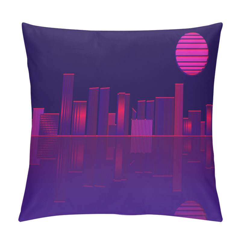 Personality  Neon City With Moon, Stars And Ocean, Vector Illustration Pillow Covers