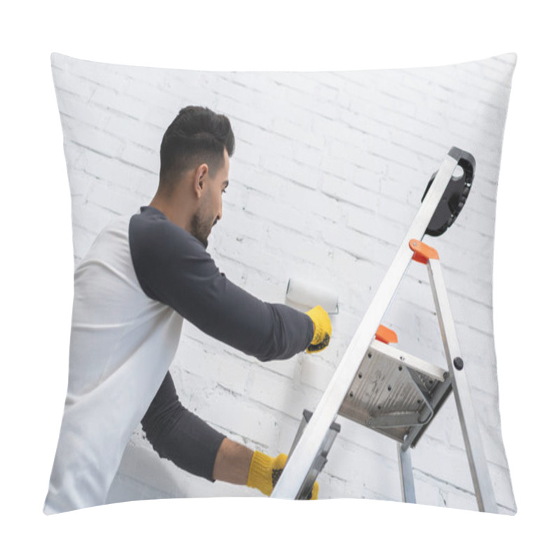 Personality  Low Angle View Of Muslim Man Dying Brick Wall In Living Room  Pillow Covers