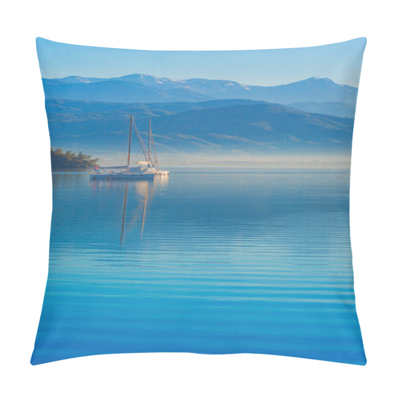 Personality  Anchored Yachts At Misty Morning Pillow Covers