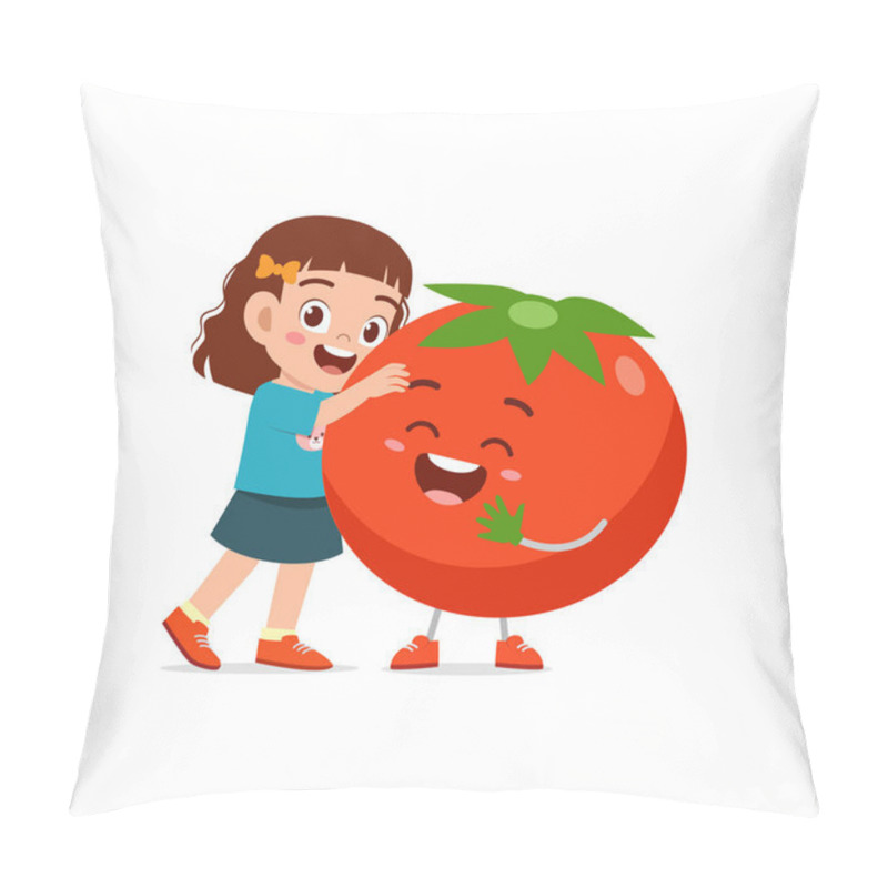 Personality  Cute Little Girl Stands With Tomato Character Pillow Covers