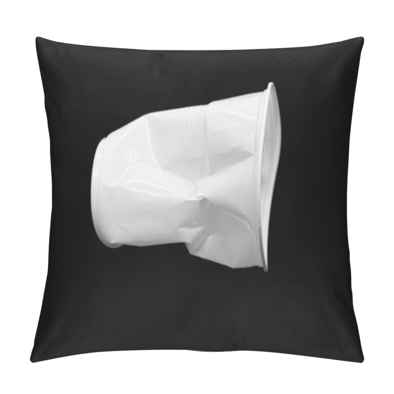 Personality  Crumpled Plastic White Cup Isolated On Black Background Pillow Covers