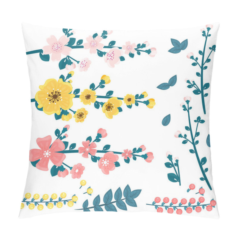 Personality  Set Of Flowers, Berries. Leaves And Branches Of Flowers, Vector Illustration. Pillow Covers