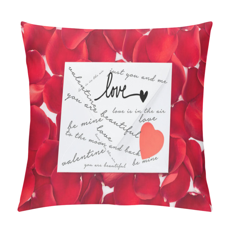 Personality  Top View Of Envelope With Love, Heart And Red Rose Petals On Background, St Valentines Day Concept Pillow Covers