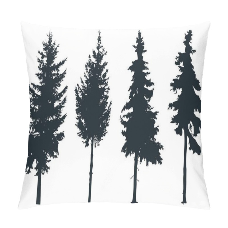 Personality  Silhouettes Of Trees On A White Background. Coniferous Trees In The Form Of Silhouettes On A White Background Pillow Covers