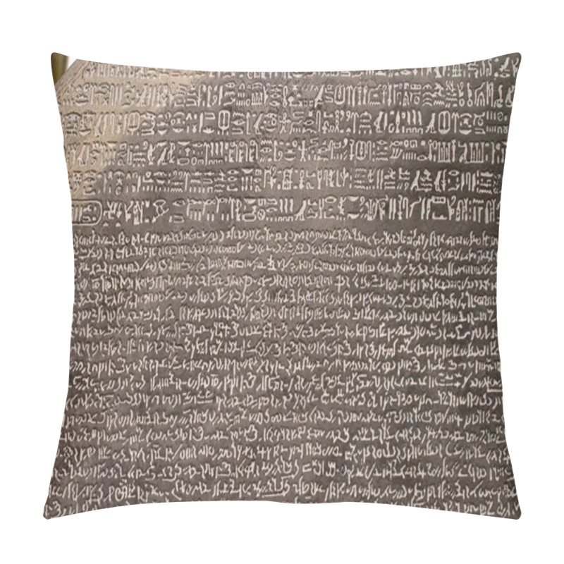 Personality  London - September 06, 2018: Details Of The Rosetta Stone In The British Museum Of London, England Pillow Covers