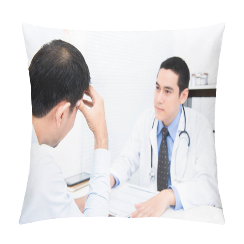 Personality  Male Patient Consulting With Doctor Pillow Covers