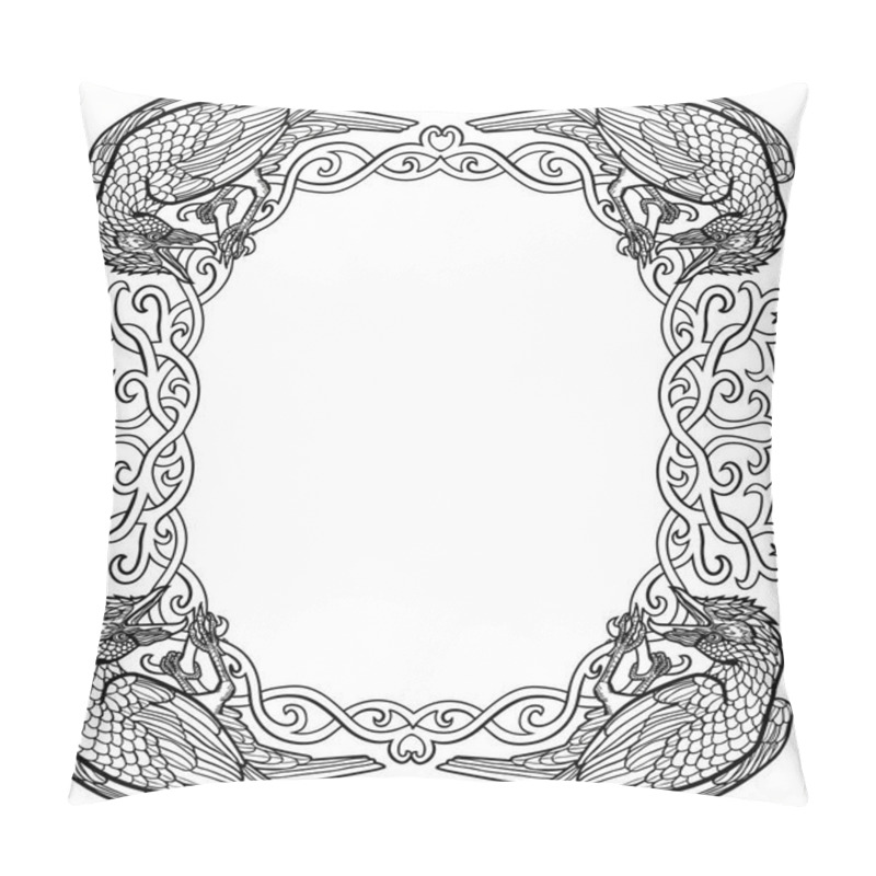 Personality  Vector Illustration Of Ravens Gothic Celtic Knot Frame Black And White  Pillow Covers