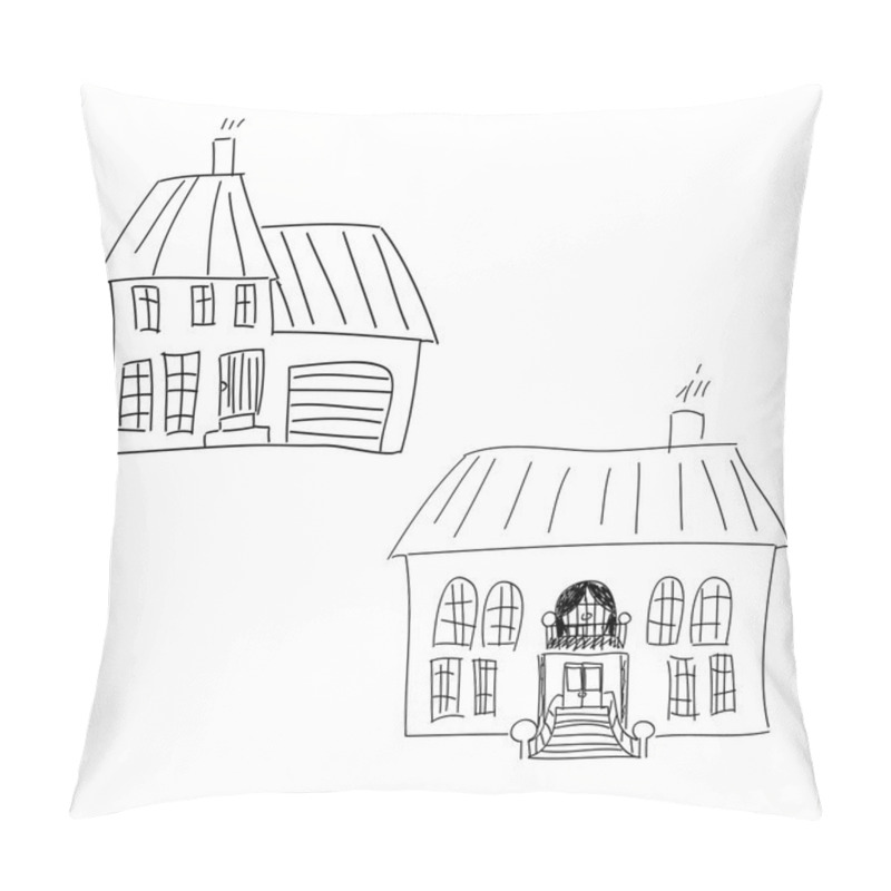 Personality  Set Of Hand Drawn Houses, Doodled City, Town Set Pillow Covers