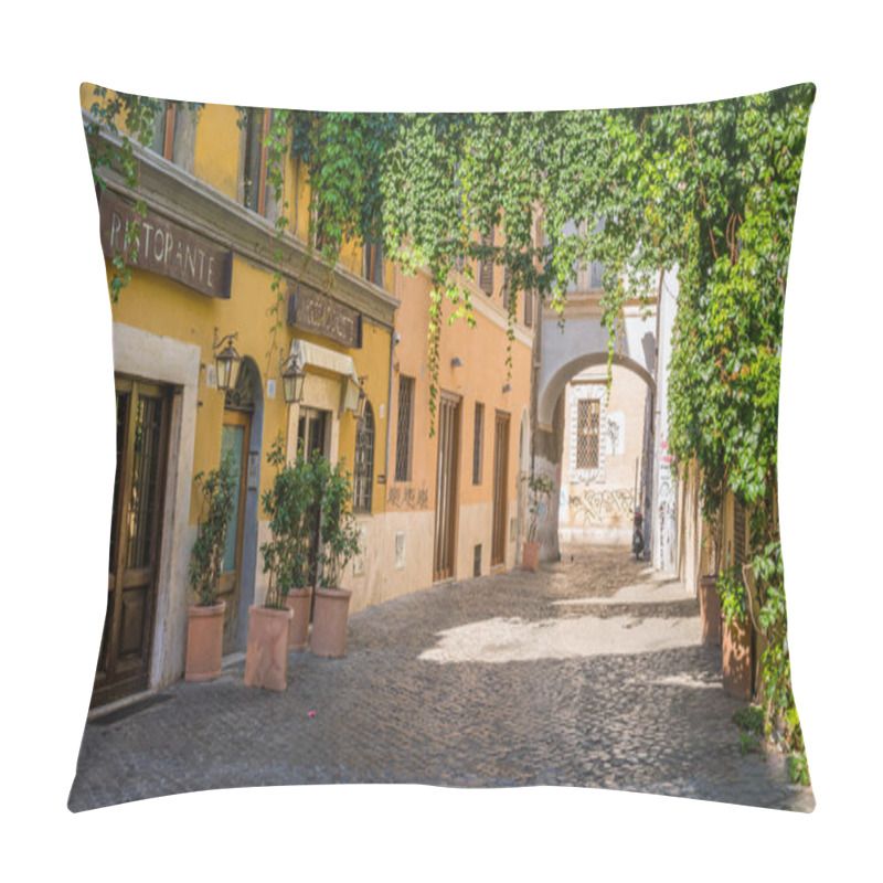 Personality  The Picturesque Rione Trastevere On A Summer Morning, In Rome, Italy. Pillow Covers