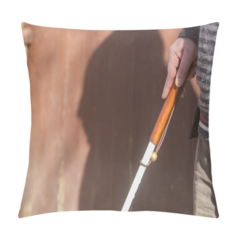 Personality  Close Up In Blind Man's Hands Holding A Stick Pillow Covers