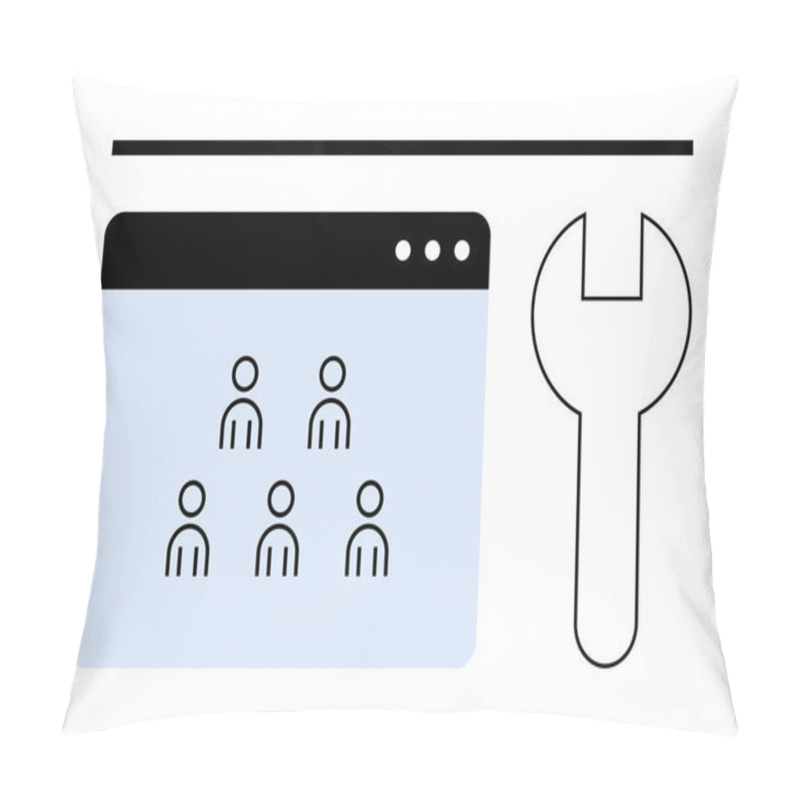 Personality  Web Browser Window With Team Icons And Wrench Tool Conveying User Management And System Settings. Ideal For Team Setups, Software Tools, IT Solutions, Collaboration, Digital Workspaces, User Pillow Covers