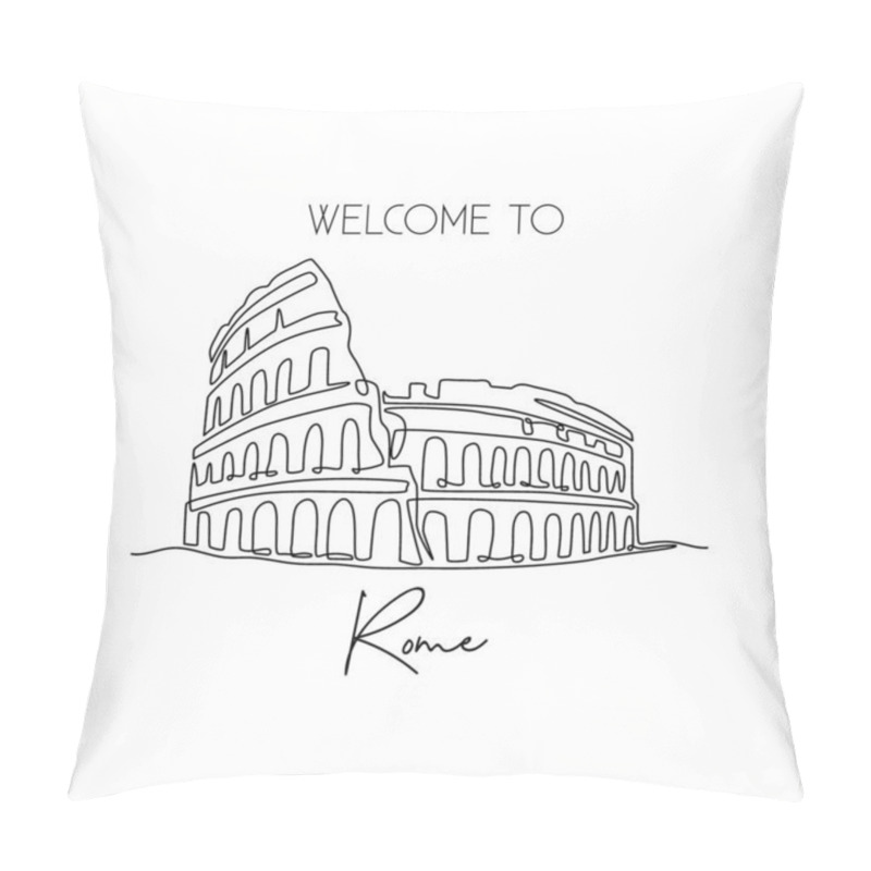 Personality  Single Continuous Line Drawing Colosseum Amphitheater. Iconic Landmark Place In Rome, Italy. World Travel Home Decor Wall Art Poster Print Concept. Modern One Line Draw Design Vector Illustration Pillow Covers