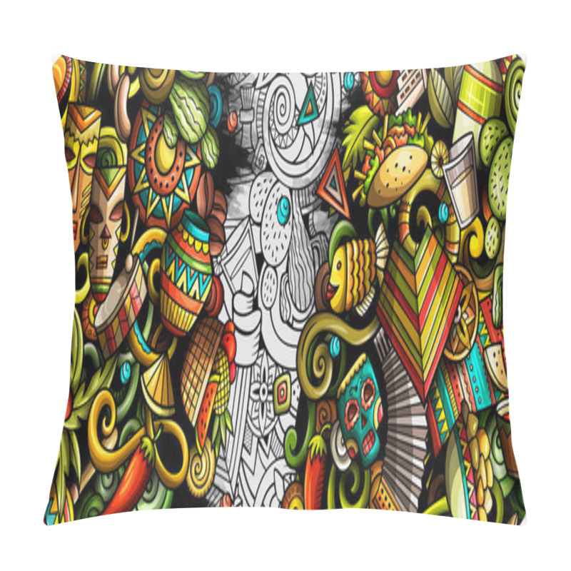 Personality  Latin America Hand Drawn Doodle Banner. Cartoon Detailed Flyer. Pillow Covers