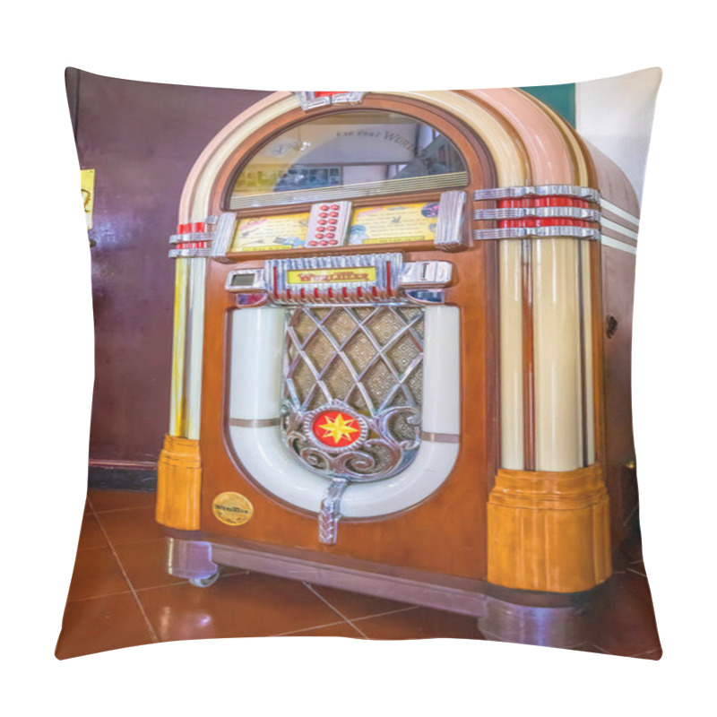 Personality  Havana, Cuba - 08 December 2018: Jukebox In Hotel Nacional De Cuba - Automated Retro Music-playing Device. Havana, Cuba.  Pillow Covers