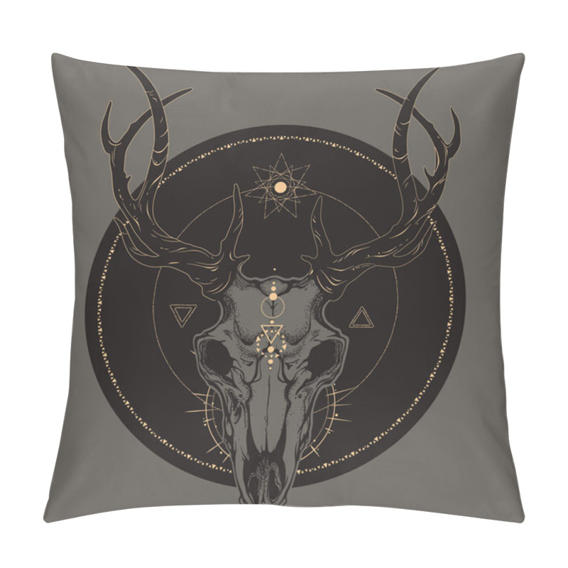 Personality  Sparkling Golden Deer Skull With Alchemical Symbols Pillow Covers