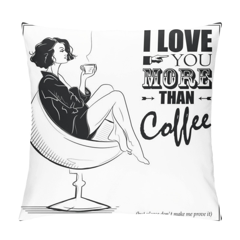 Personality  The Fashion Girl In Sketch Relaxes With A Cup Of Coffee. Pillow Covers