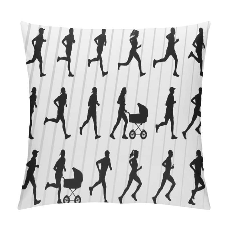 Personality  Marathon Runners Silhouettes Illustration Vector Pillow Covers