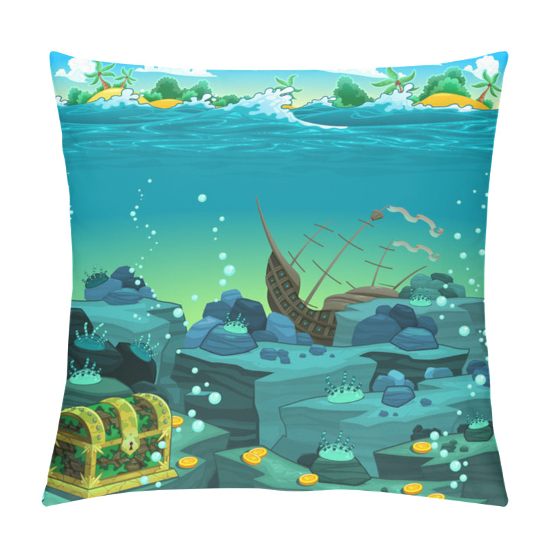 Personality  Seascape With Treasure And Galleon. Pillow Covers