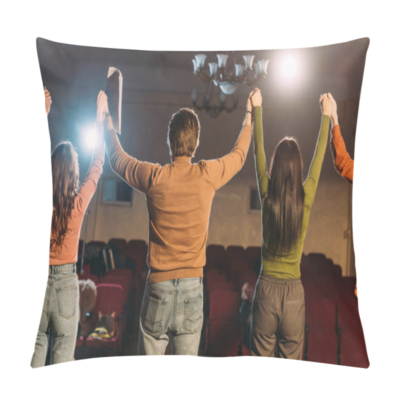 Personality  Back View Of Actors And Actresses With Hands Up On Rehearsal Pillow Covers