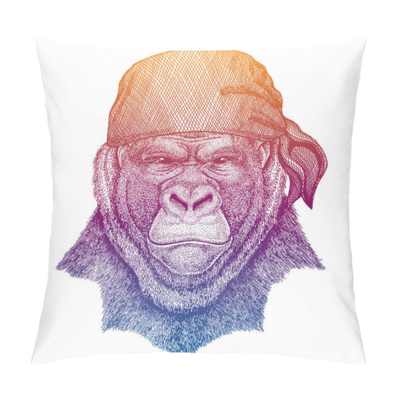 Personality  Gorilla, Monkey, Ape. Wild Pirate Or Biker. Vector Animal Portrait. Sailor, Motorcyclist. Print For Children Clothing, Tee. Kids Fashion. Pillow Covers