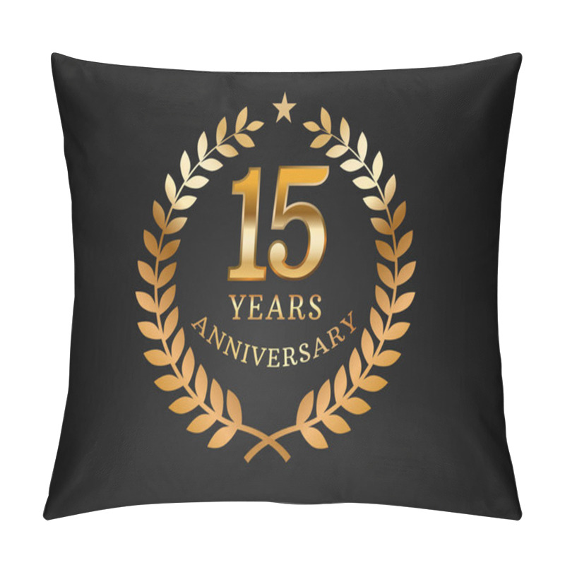 Personality  Vector Graphic Of Anniversary Celebration Background. 15 Years Golden Anniversary Logo With Laurel Wreath On Black Background. Good Design For Wedding Party Event, Birthday, Invitation, Brochure, Etc Pillow Covers