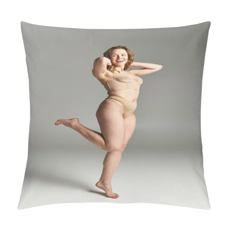 Personality  A Graceful Woman, Displaying Natural Beauty, Strikes A Pose In A Striking Bodysuit. Pillow Covers