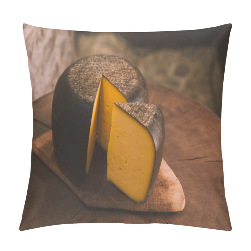 Personality  Delicious Sliced Cheese On Rustic Wooden Cutting Board Pillow Covers