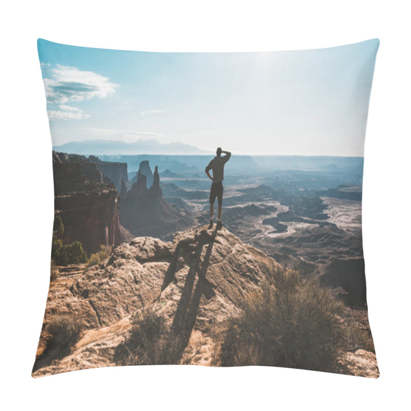 Personality  Young Man With Magnificent View Of Canyonlands, Utah, USA. Pillow Covers