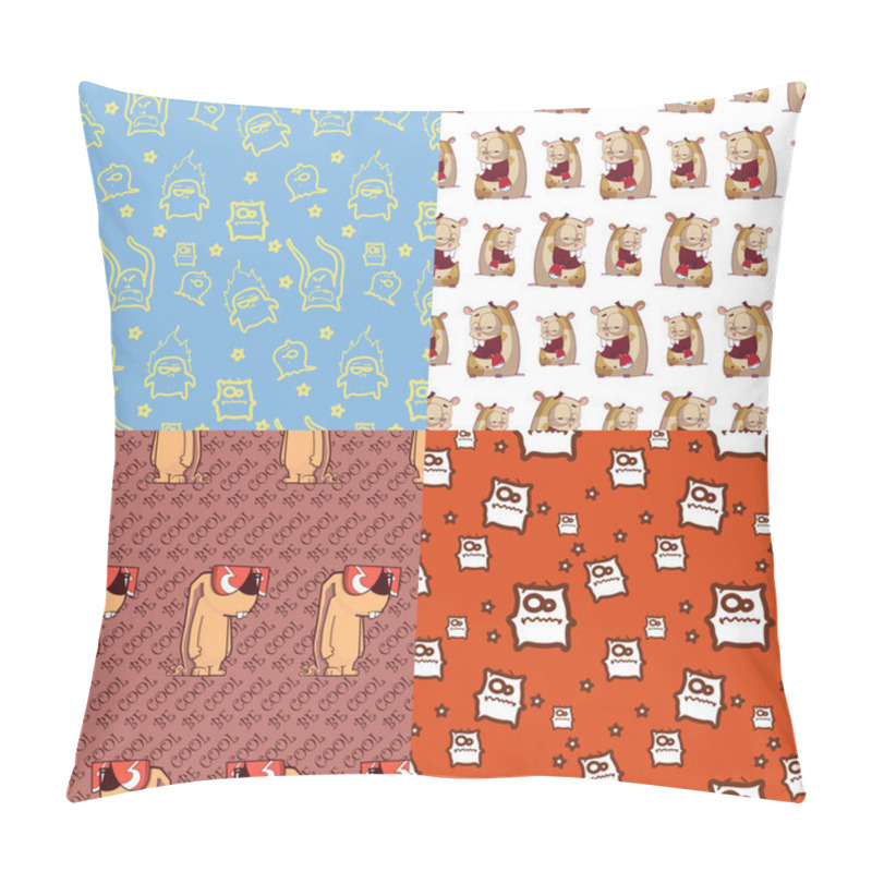 Personality  Set Of Vector Seamless Textures With Cartoon Animals. Pillow Covers