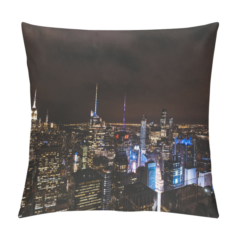 Personality  NEW YORK, USA - OCTOBER 8, 2018: Aerial View Of New York City At Night, Usa Pillow Covers