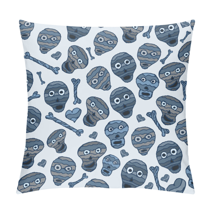 Personality  Vector Seamless Pattern With Skulls, Bones And Hearts In Dark Bl Pillow Covers