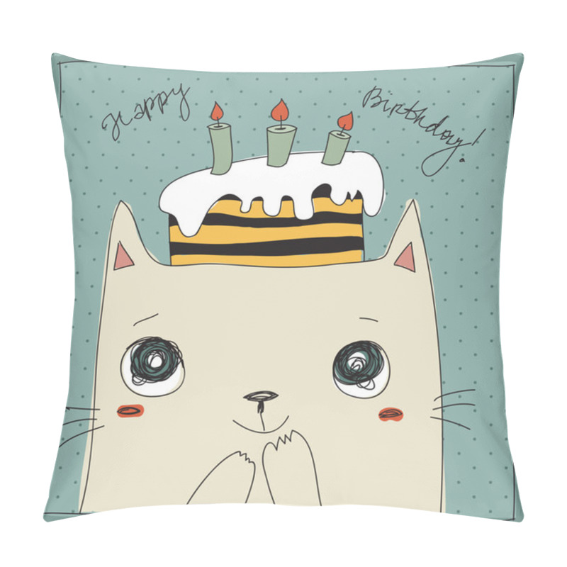 Personality  Cute Cat, Happy Birthday Card Pillow Covers